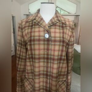 Vintage Pendleton Women Plaid Wool Blazer Brown/Cream/ Patch Pockets Buttons 12